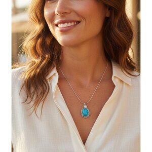 Vintage Didae Israel 925 Sterling Silver Necklace Turquoise Pendant Necklace